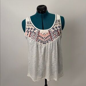 Maurices Embroidered Tank Top in White and Navy